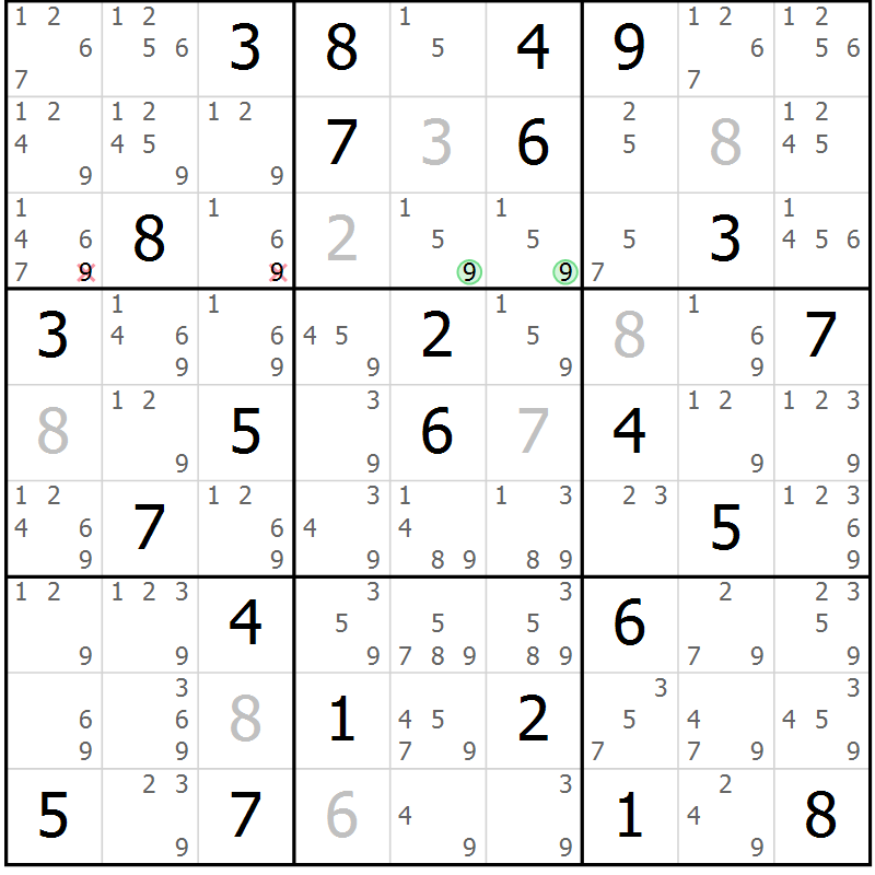 Position des candidats pour la solution de la Gr 83 page 86 du magazine de sudoku Maestro n° 099
