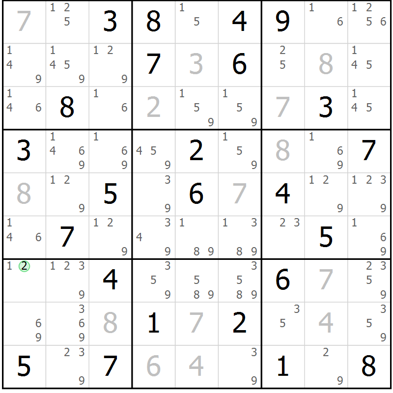 Position des candidats pour la solution de la Gr 83 page 86 du magazine de sudoku Maestro n° 099