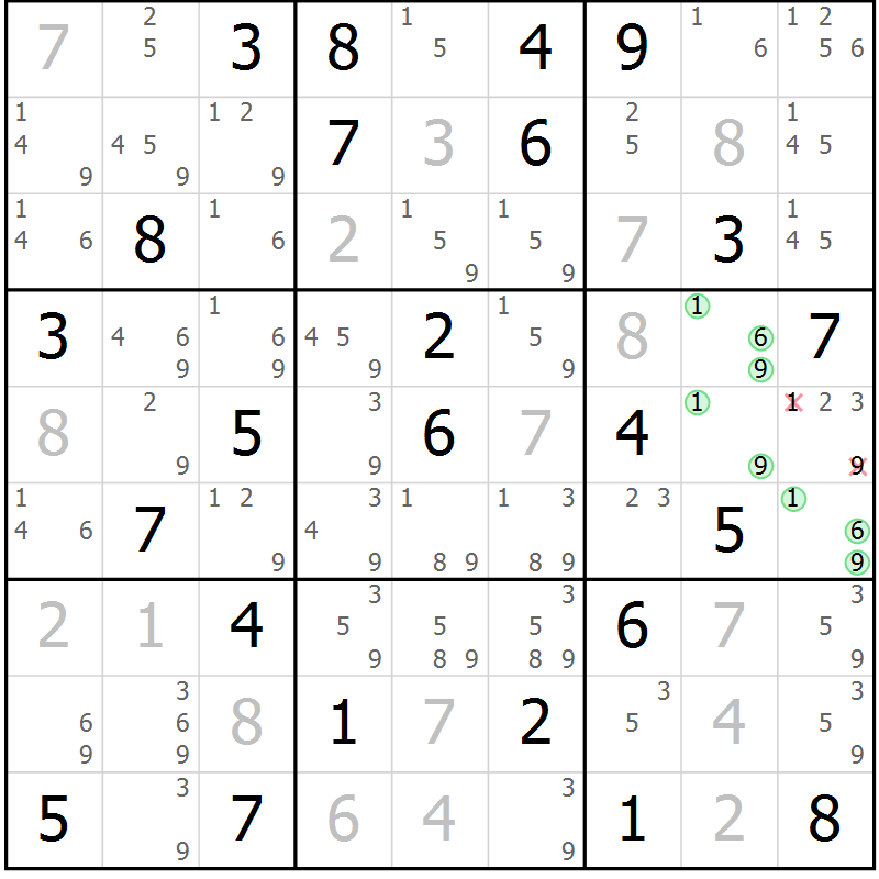 Position des candidats pour la solution de la Gr 83 page 86 du magazine de sudoku Maestro n° 099