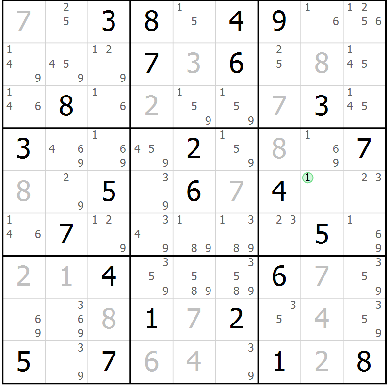 Position des candidats pour la solution de la Gr 83 page 86 du magazine de sudoku Maestro n° 099