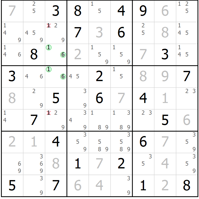 Position des candidats pour la solution de la Gr 83 page 86 du magazine de sudoku Maestro n° 099