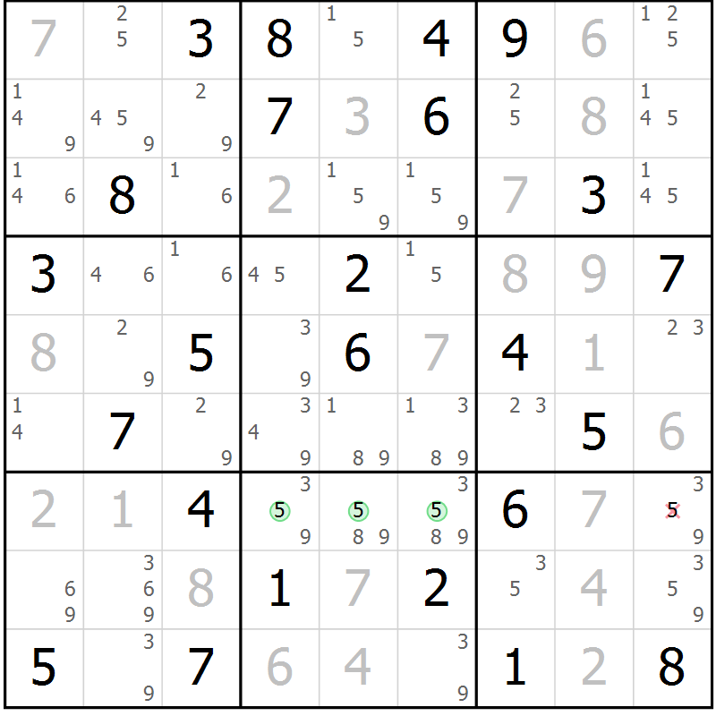 Position des candidats pour la solution de la Gr 83 page 86 du magazine de sudoku Maestro n° 099