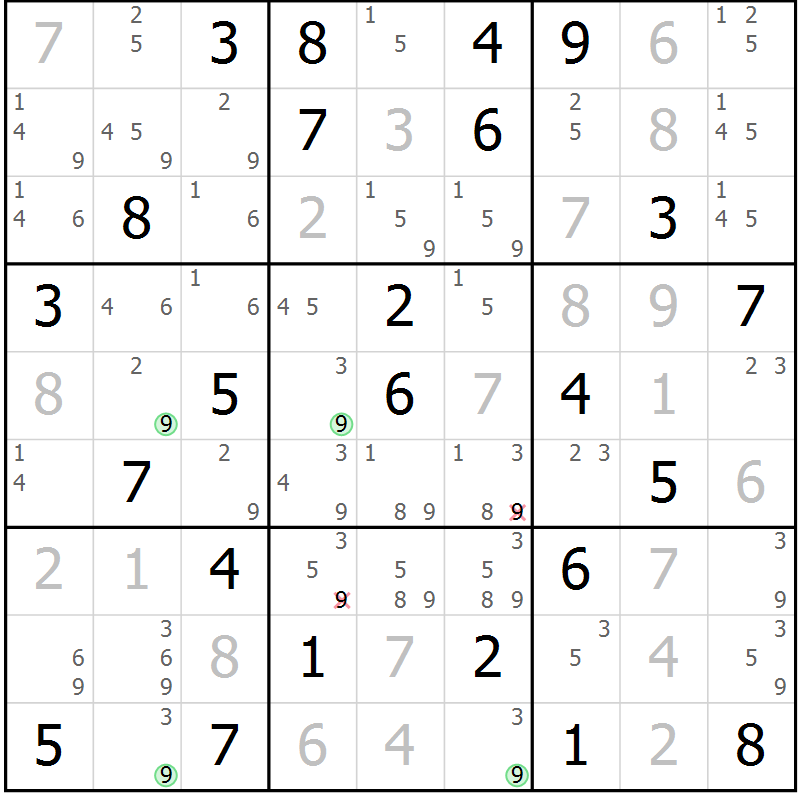 Position des candidats pour la solution de la Gr 83 page 86 du magazine de sudoku Maestro n° 099