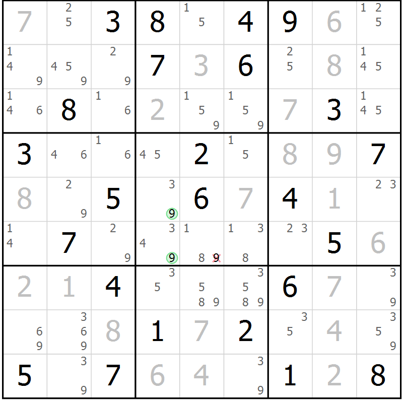 Position des candidats pour la solution de la Gr 83 page 86 du magazine de sudoku Maestro n° 099