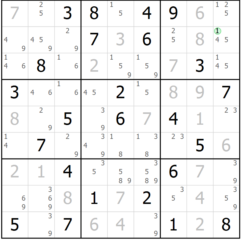 Position des candidats pour la solution de la Gr 83 page 86 du magazine de sudoku Maestro n° 099