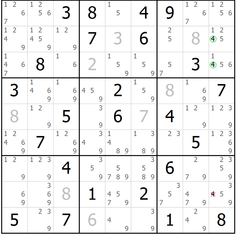 Position des candidats pour la solution de la Gr 83 page 86 du magazine de sudoku Maestro n° 099