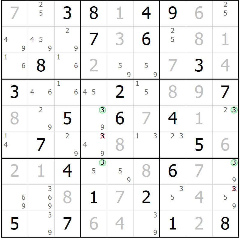 Position des candidats pour la solution de la Gr 83 page 86 du magazine de sudoku Maestro n° 099