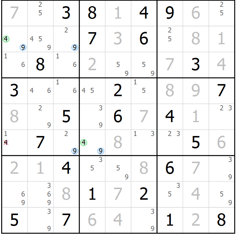 Position des candidats pour la solution de la Gr 83 page 86 du magazine de sudoku Maestro n° 099