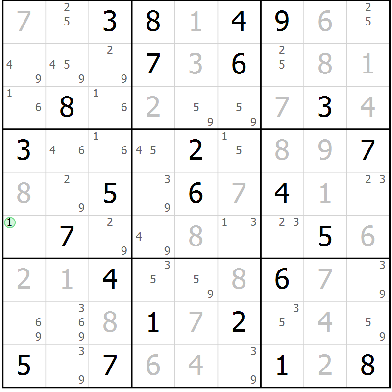 Position des candidats pour la solution de la Gr 83 page 86 du magazine de sudoku Maestro n° 099