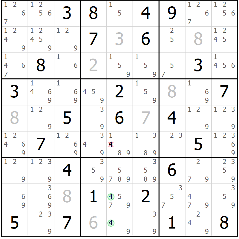 Position des candidats pour la solution de la Gr 83 page 86 du magazine de sudoku Maestro n° 099