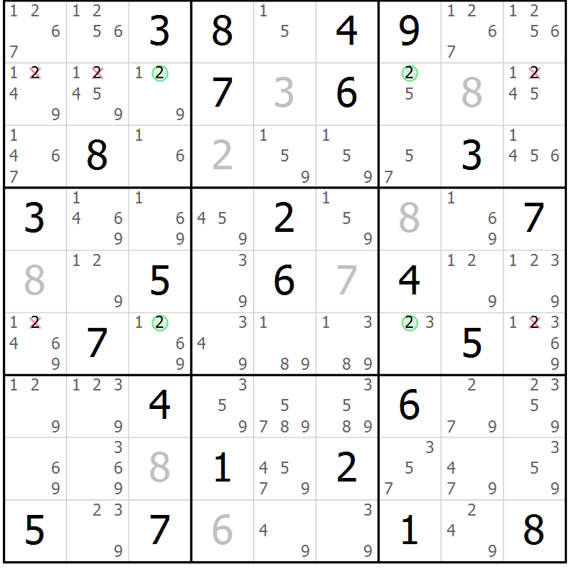 Position des candidats pour la solution de la Gr 83 page 86 du magazine de sudoku Maestro n° 099