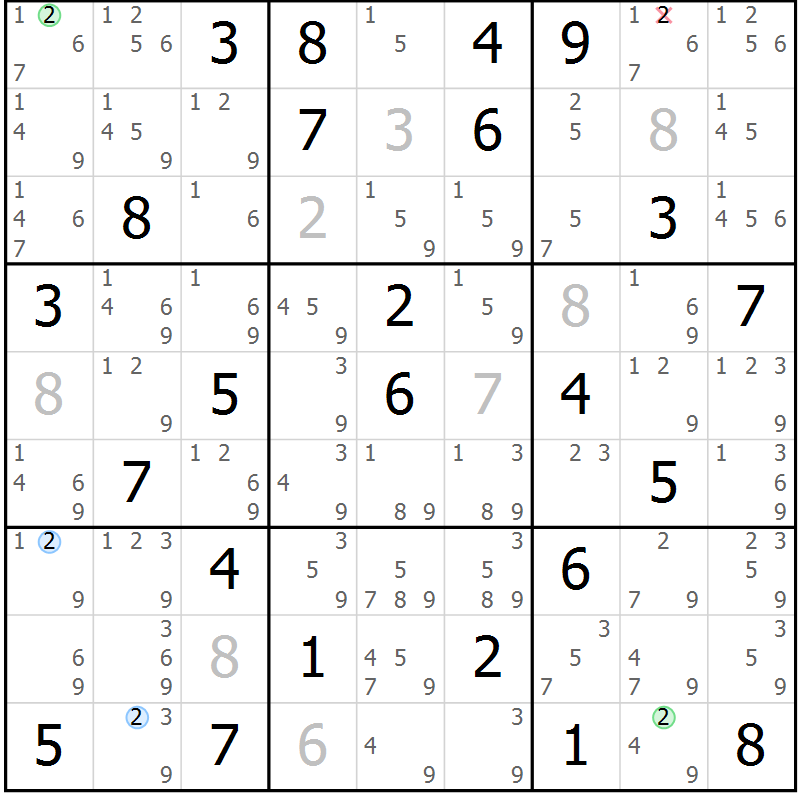 Position des candidats pour la solution de la Gr 83 page 86 du magazine de sudoku Maestro n° 099
