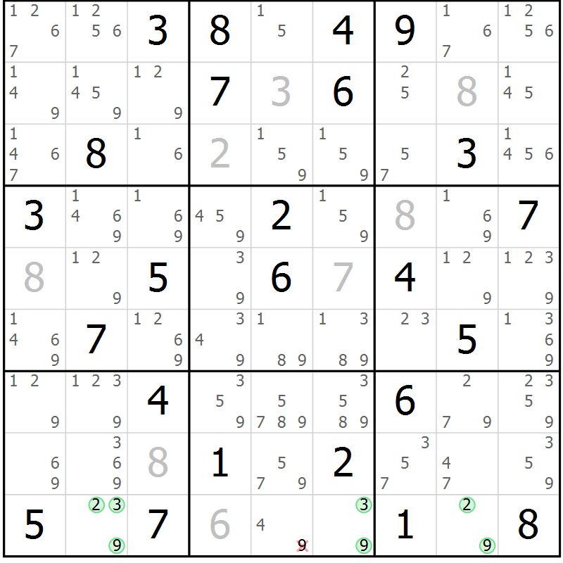Position des candidats pour la solution de la Gr 83 page 86 du magazine de sudoku Maestro n° 099