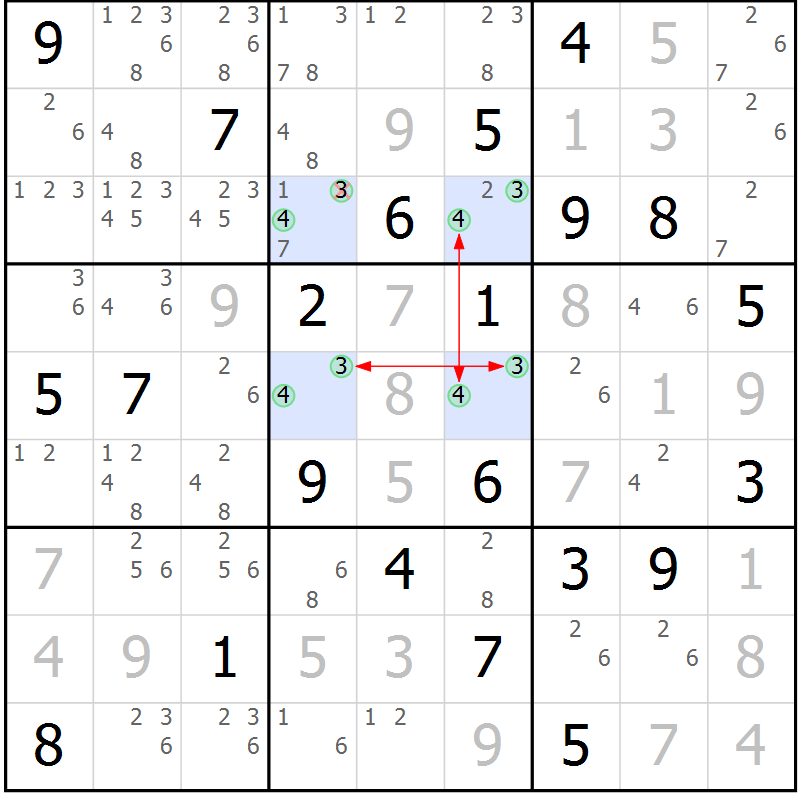 Position des candidats pour la solution de la Gr 84 page 87 du magazine de sudoku Maestro n° 099