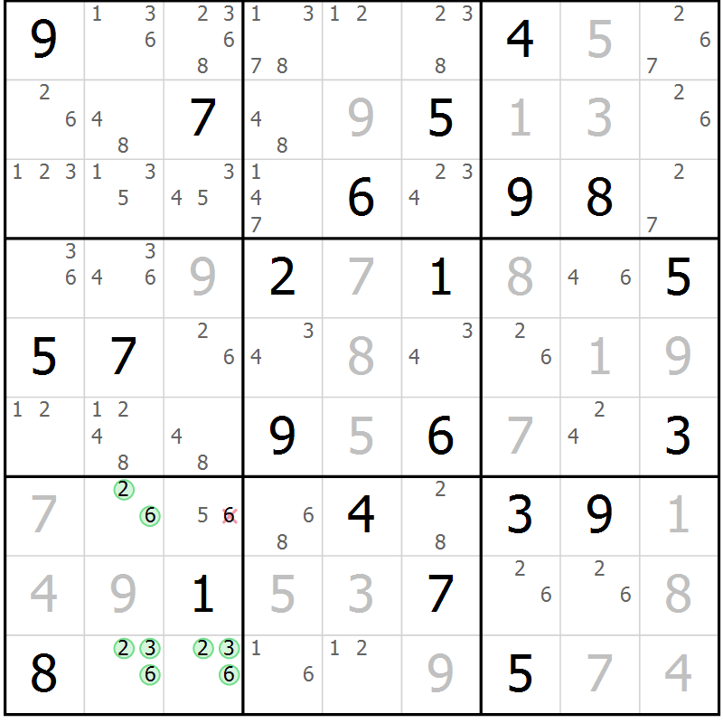 Position des candidats pour la solution de la Gr 84 page 87 du magazine de sudoku Maestro n° 099