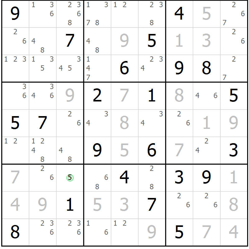 Position des candidats pour la solution de la Gr 84 page 87 du magazine de sudoku Maestro n° 099