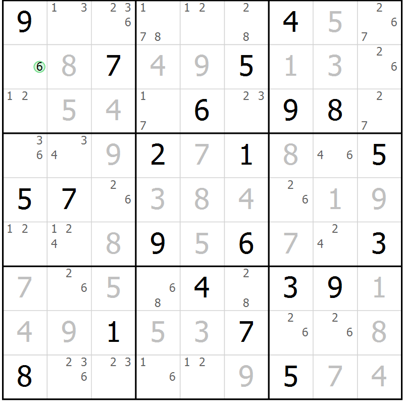 Position des candidats pour la solution de la Gr 84 page 87 du magazine de sudoku Maestro n° 099
