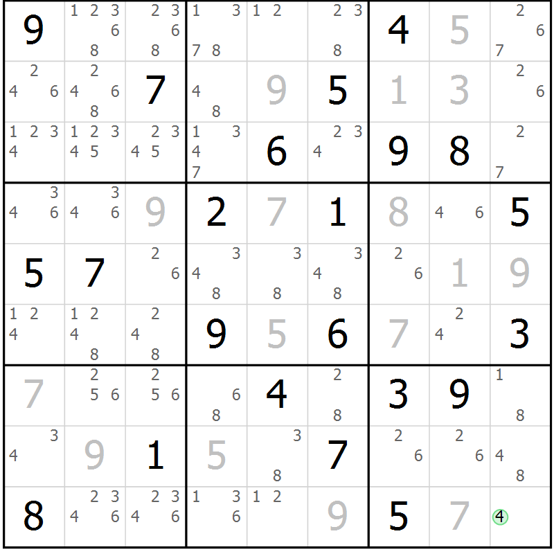 Position des candidats pour la solution de la Gr 84 page 87 du magazine de sudoku Maestro n° 099