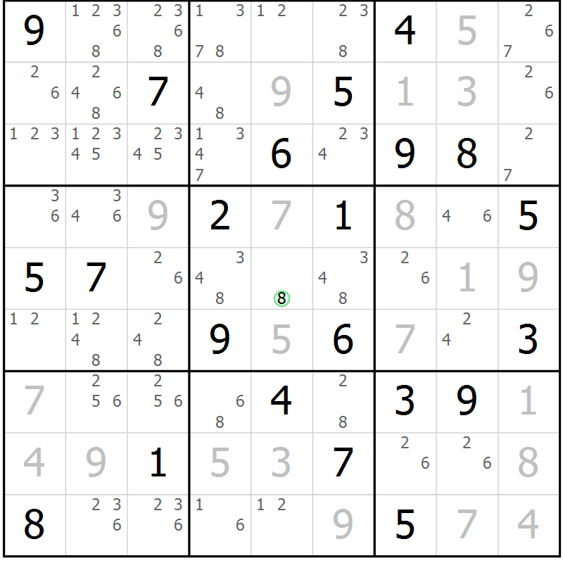 Position des candidats pour la solution de la Gr 84 page 87 du magazine de sudoku Maestro n° 099