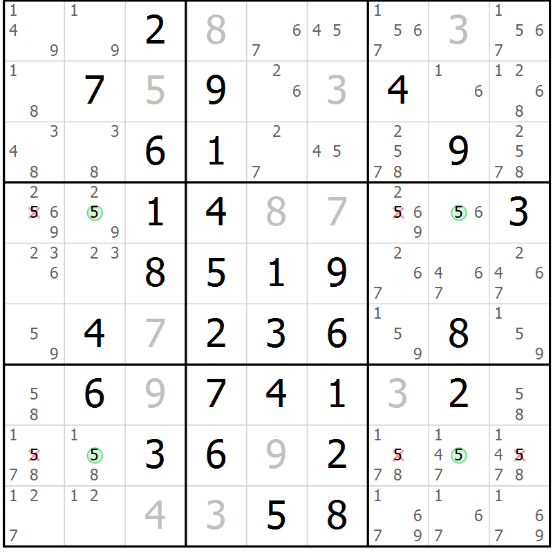 Position des candidats pour la solution de la Gr 9 page 12 du magazine de sudoku Maestro n° 099