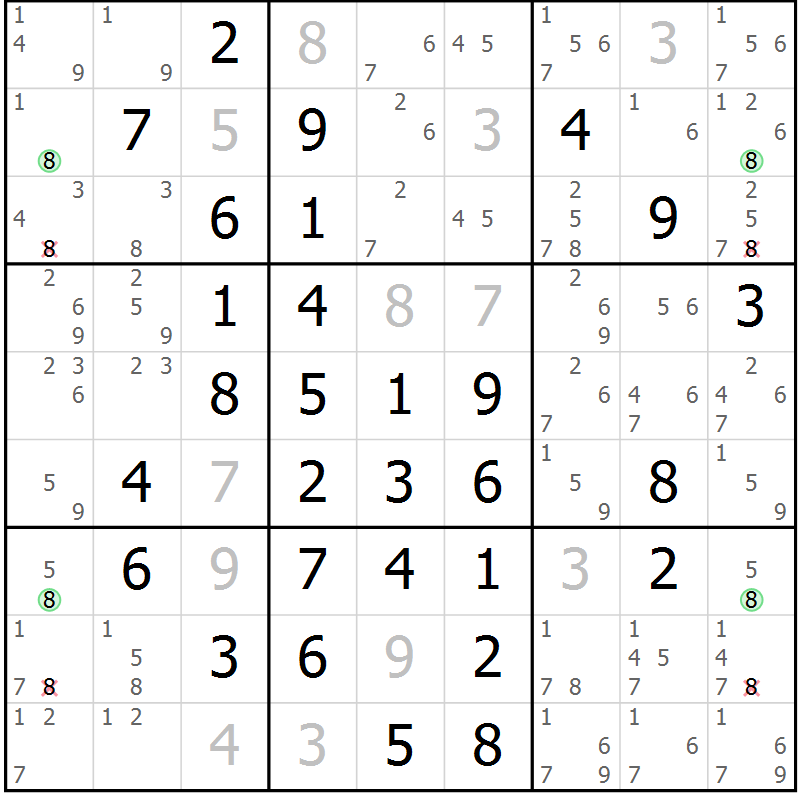 Position des candidats pour la solution de la Gr 9 page 12 du magazine de sudoku Maestro n° 099