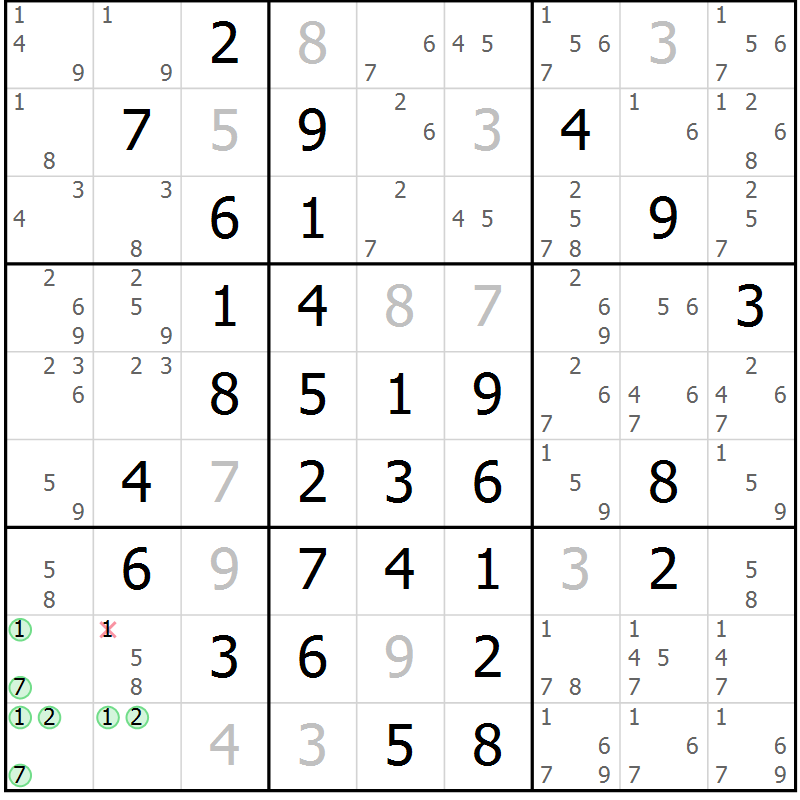 Position des candidats pour la solution de la Gr 9 page 12 du magazine de sudoku Maestro n° 099