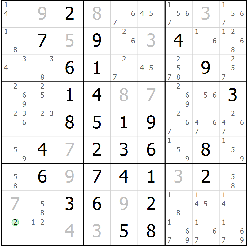 Position des candidats pour la solution de la Gr 9 page 12 du magazine de sudoku Maestro n° 099