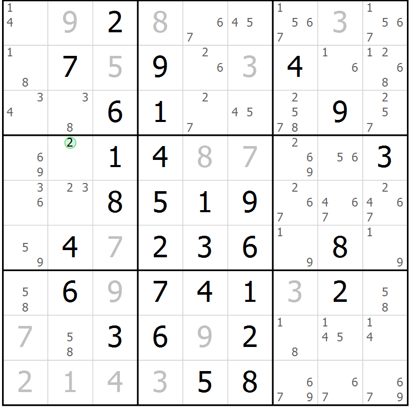 Position des candidats pour la solution de la Gr 9 page 12 du magazine de sudoku Maestro n° 099