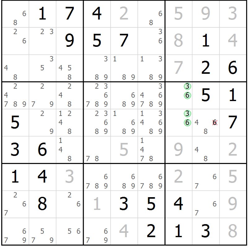 Position des candidats pour la solution de la Gr 1 page 4 du magazine de sudoku Maestro n° 100
