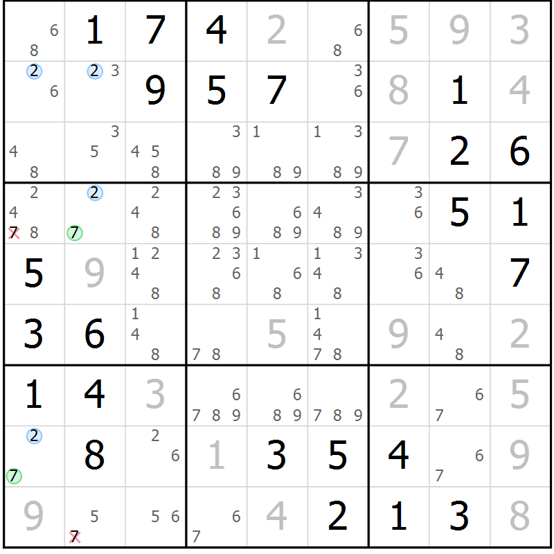 Position des candidats pour la solution de la Gr 1 page 4 du magazine de sudoku Maestro n° 100