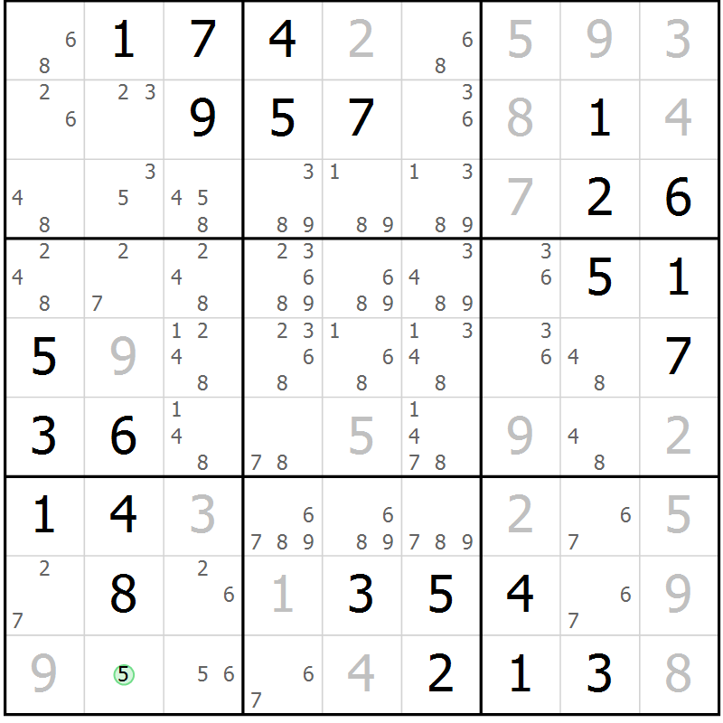 Position des candidats pour la solution de la Gr 1 page 4 du magazine de sudoku Maestro n° 100