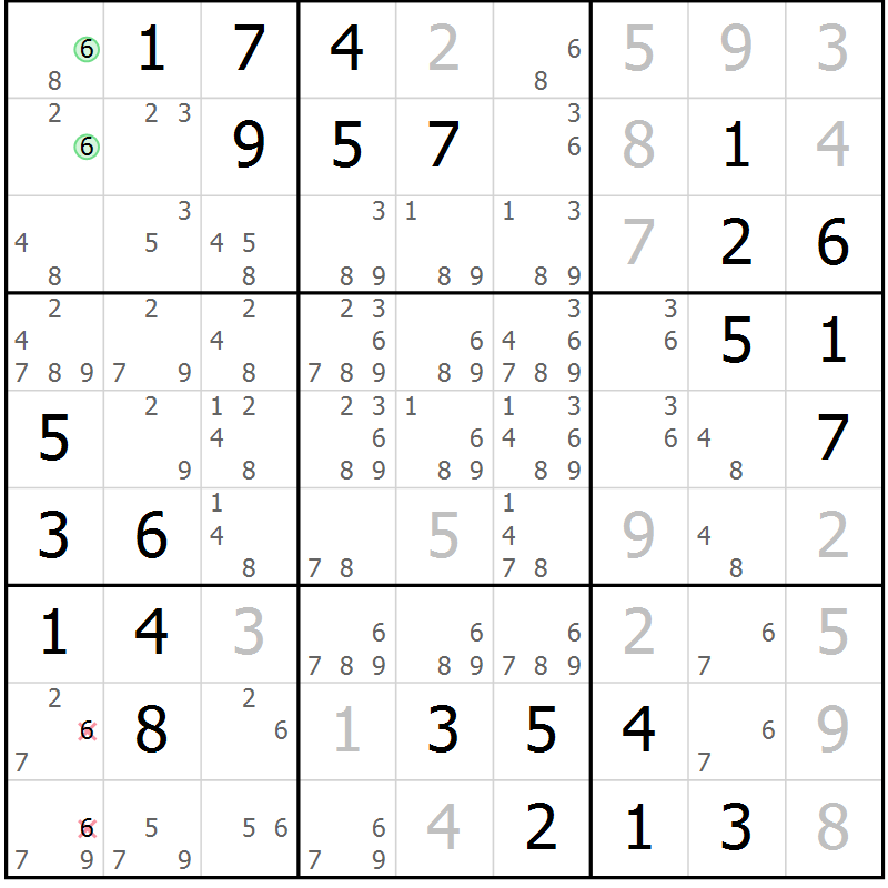 Position des candidats pour la solution de la Gr 1 page 4 du magazine de sudoku Maestro n° 100
