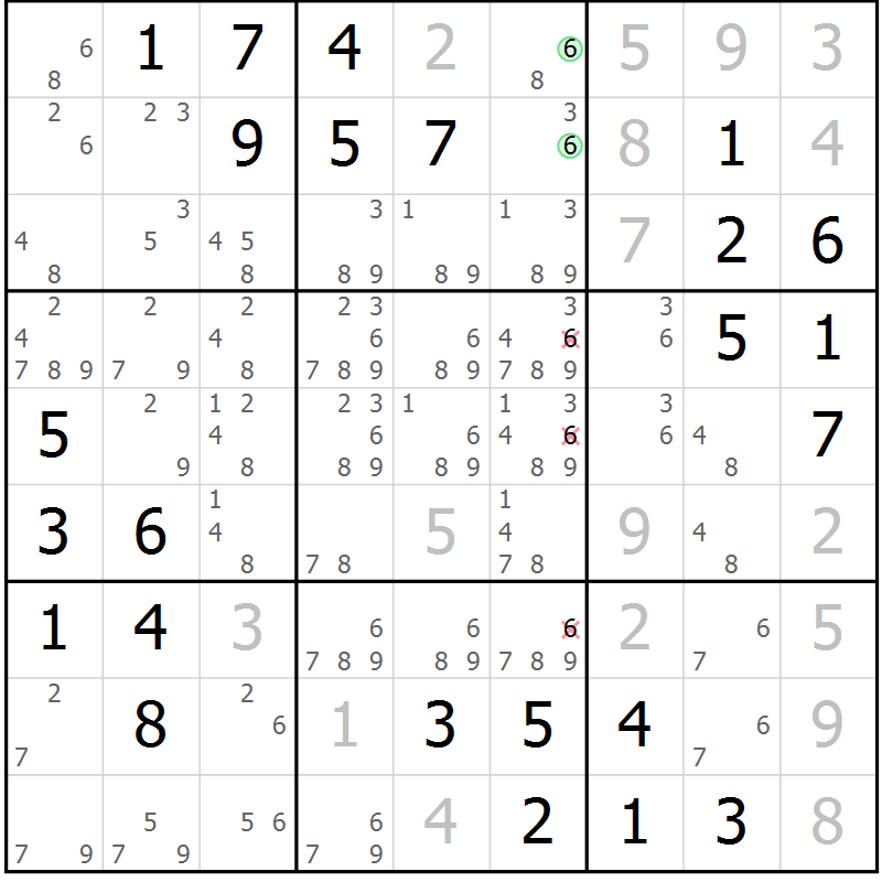 Position des candidats pour la solution de la Gr 1 page 4 du magazine de sudoku Maestro n° 100