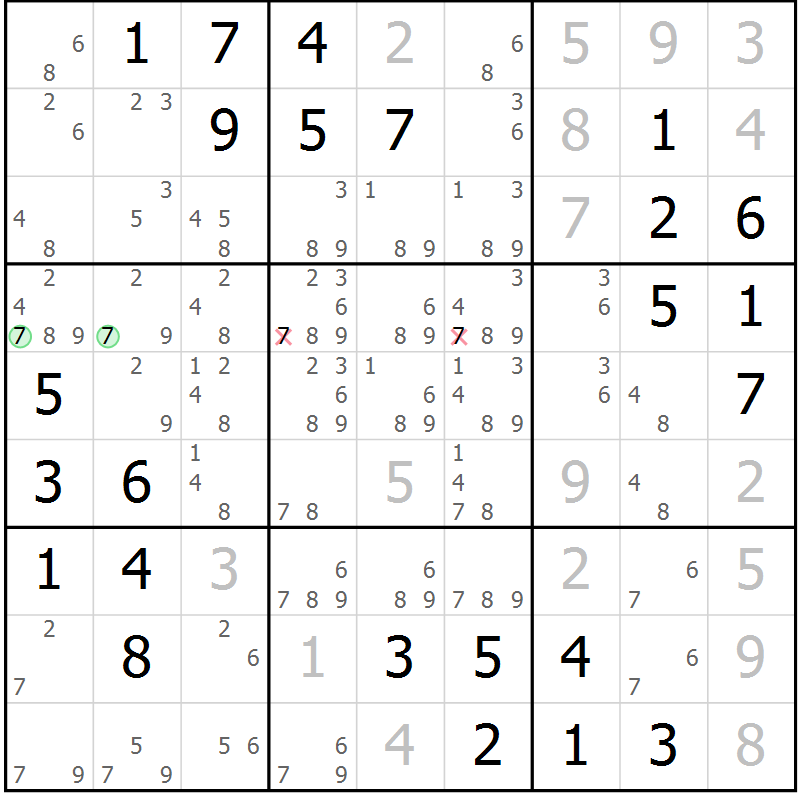 Position des candidats pour la solution de la Gr 1 page 4 du magazine de sudoku Maestro n° 100