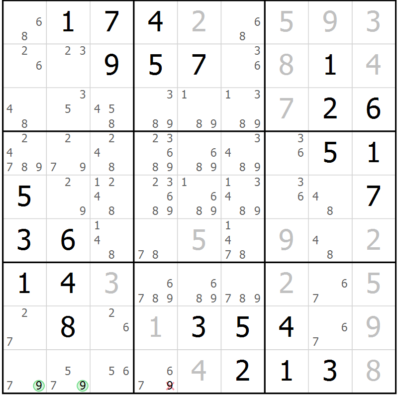 Position des candidats pour la solution de la Gr 1 page 4 du magazine de sudoku Maestro n° 100
