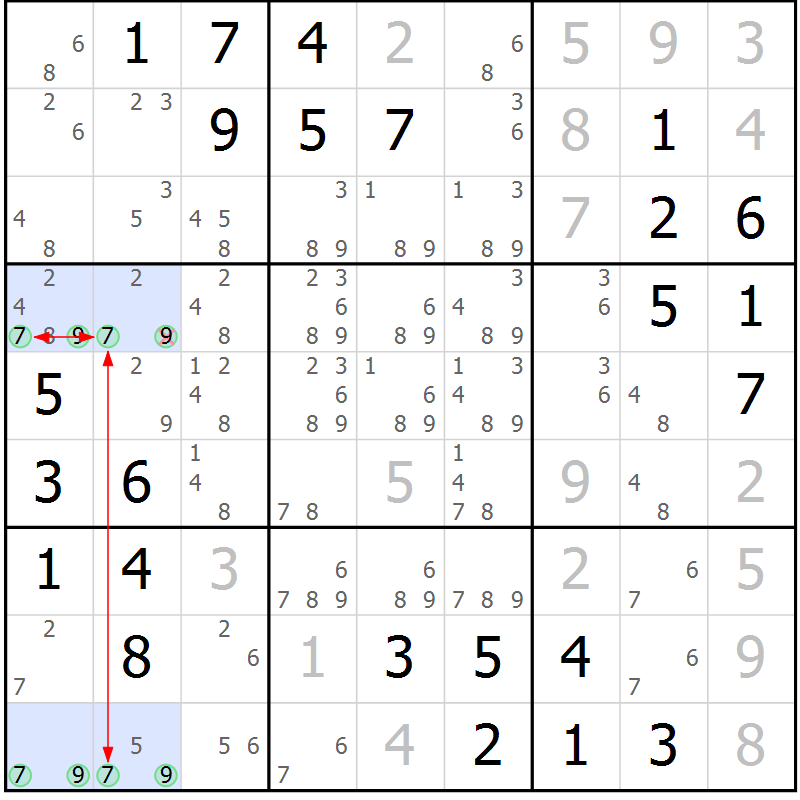 Position des candidats pour la solution de la Gr 1 page 4 du magazine de sudoku Maestro n° 100