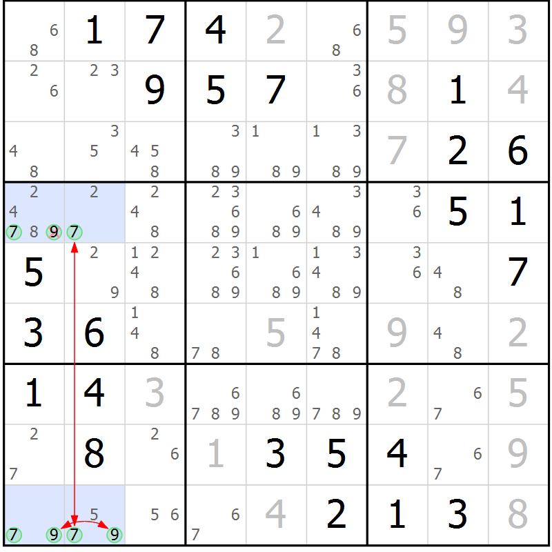 Position des candidats pour la solution de la Gr 1 page 4 du magazine de sudoku Maestro n° 100