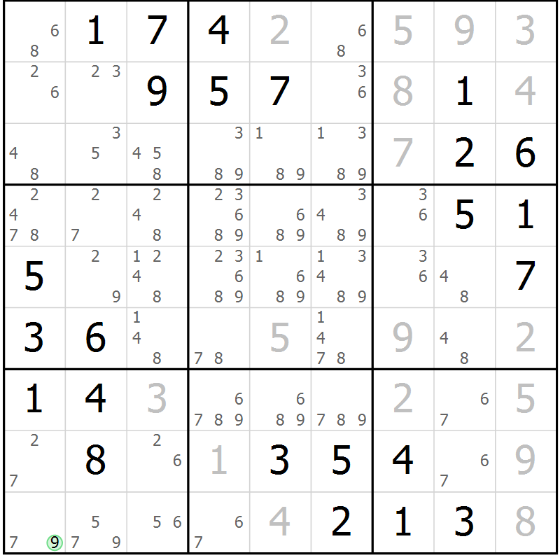 Position des candidats pour la solution de la Gr 1 page 4 du magazine de sudoku Maestro n° 100