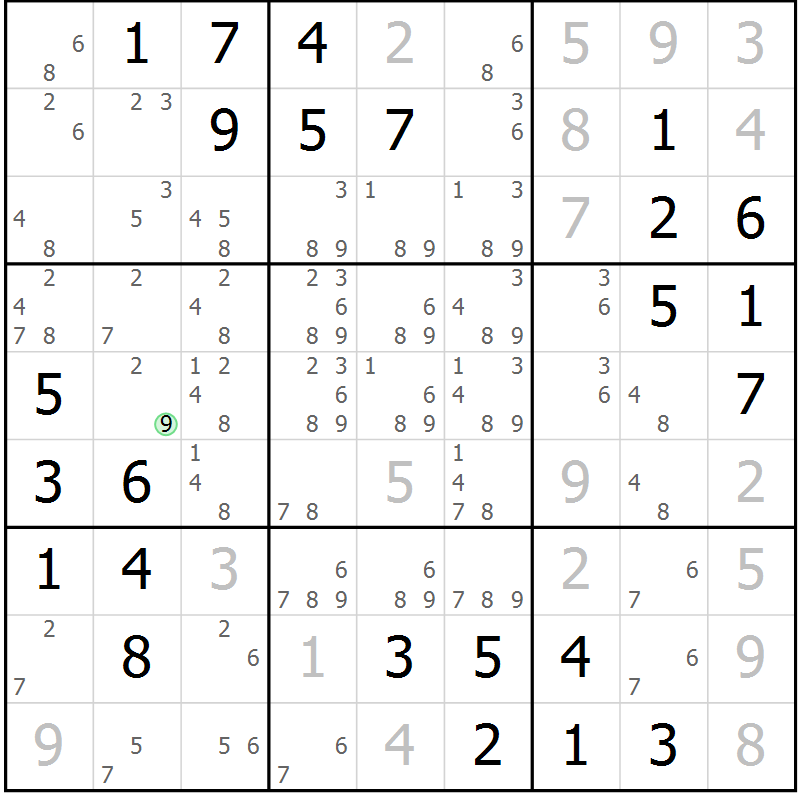 Position des candidats pour la solution de la Gr 1 page 4 du magazine de sudoku Maestro n° 100