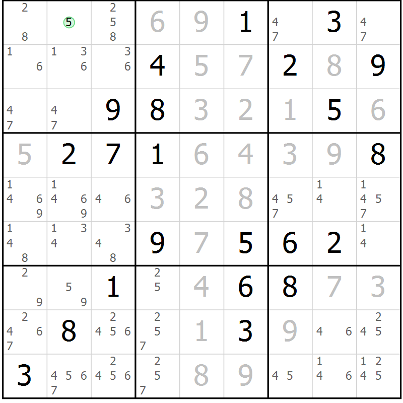 Position des candidats pour la solution de la Gr 10 page 13 du magazine de sudoku Maestro n° 100