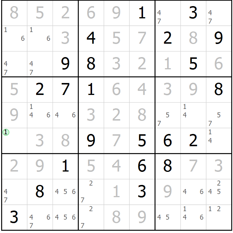 Position des candidats pour la solution de la Gr 10 page 13 du magazine de sudoku Maestro n° 100