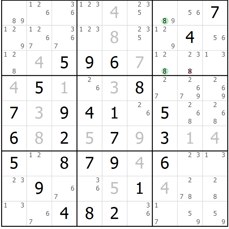 Position des candidats pour la solution de la Gr 11 page 14 du magazine de sudoku Maestro n° 100