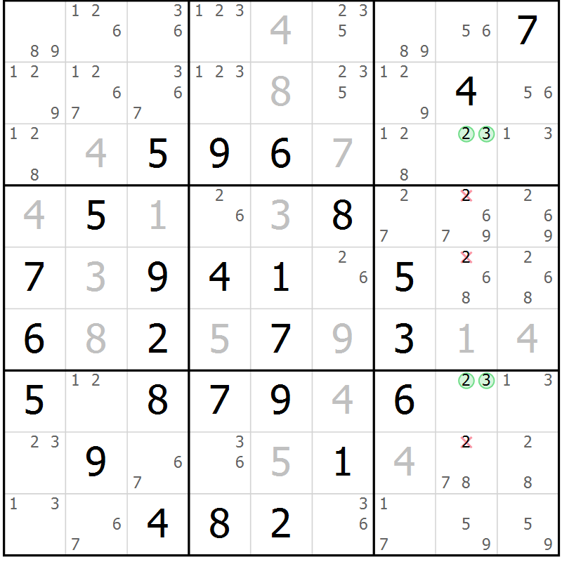 Position des candidats pour la solution de la Gr 11 page 14 du magazine de sudoku Maestro n° 100