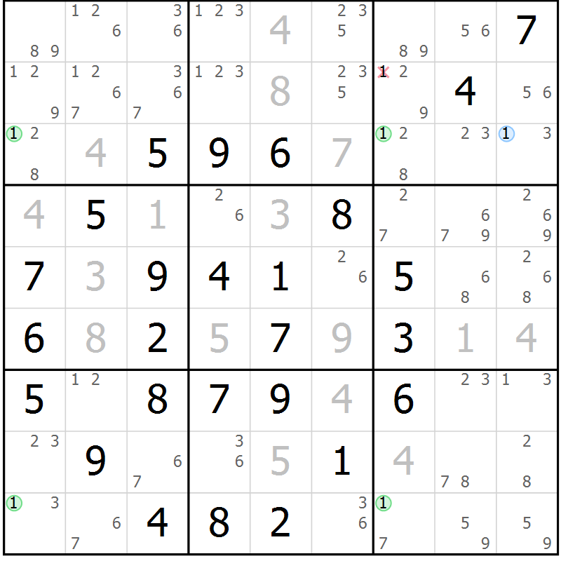 Position des candidats pour la solution de la Gr 11 page 14 du magazine de sudoku Maestro n° 100