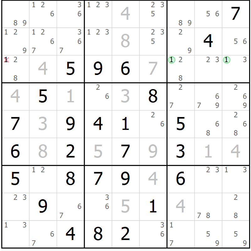 Position des candidats pour la solution de la Gr 11 page 14 du magazine de sudoku Maestro n° 100