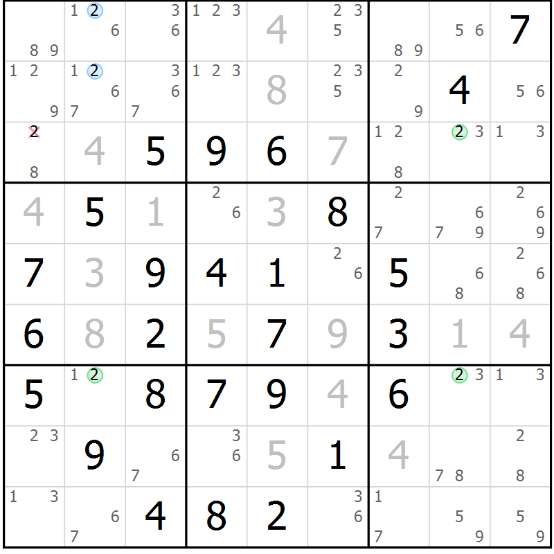 Position des candidats pour la solution de la Gr 11 page 14 du magazine de sudoku Maestro n° 100