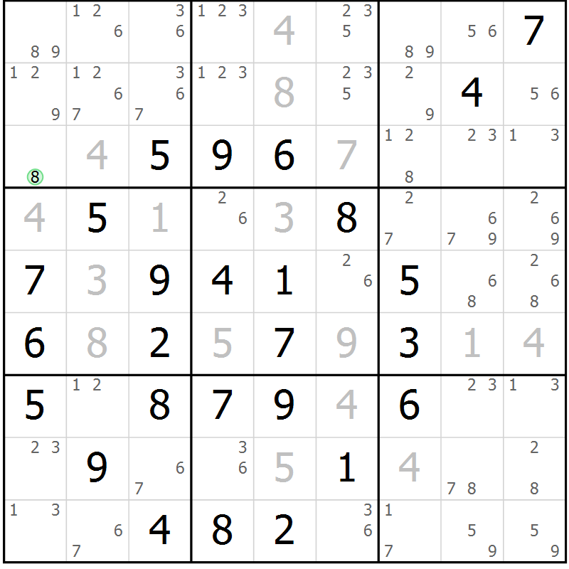 Position des candidats pour la solution de la Gr 11 page 14 du magazine de sudoku Maestro n° 100
