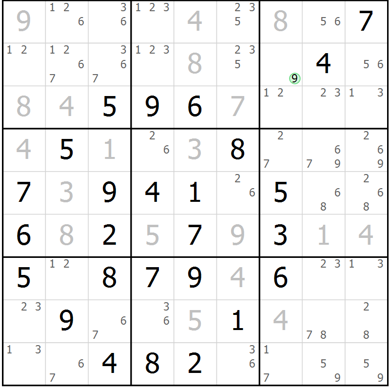 Position des candidats pour la solution de la Gr 11 page 14 du magazine de sudoku Maestro n° 100