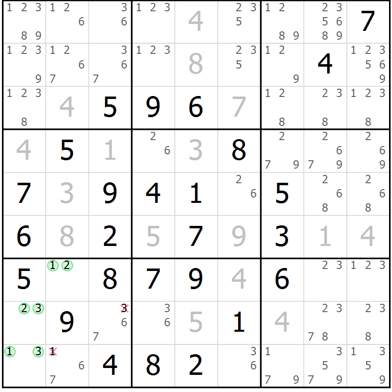 Position des candidats pour la solution de la Gr 11 page 14 du magazine de sudoku Maestro n° 100