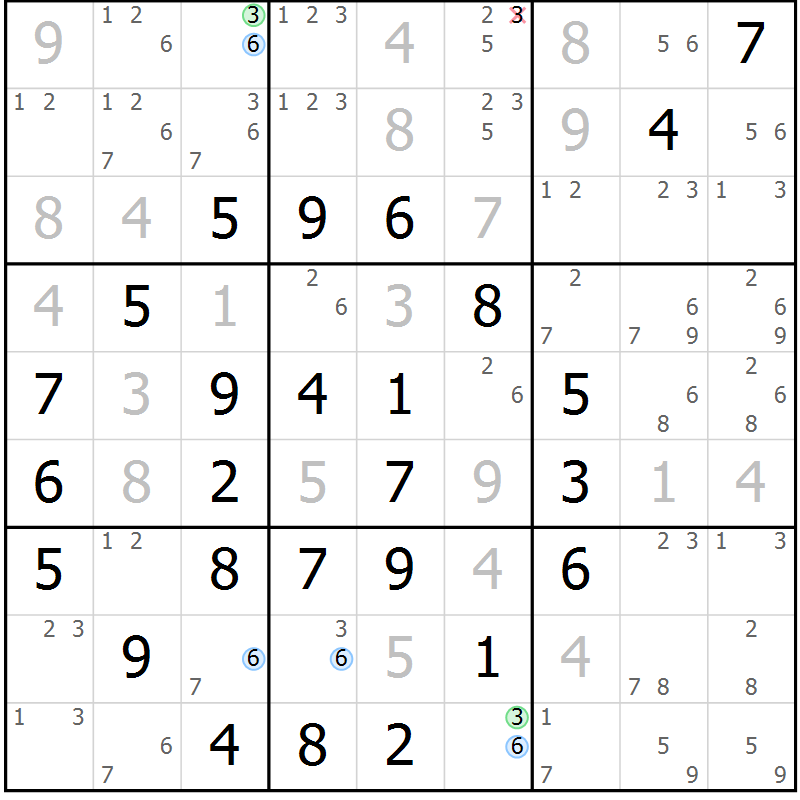 Position des candidats pour la solution de la Gr 11 page 14 du magazine de sudoku Maestro n° 100
